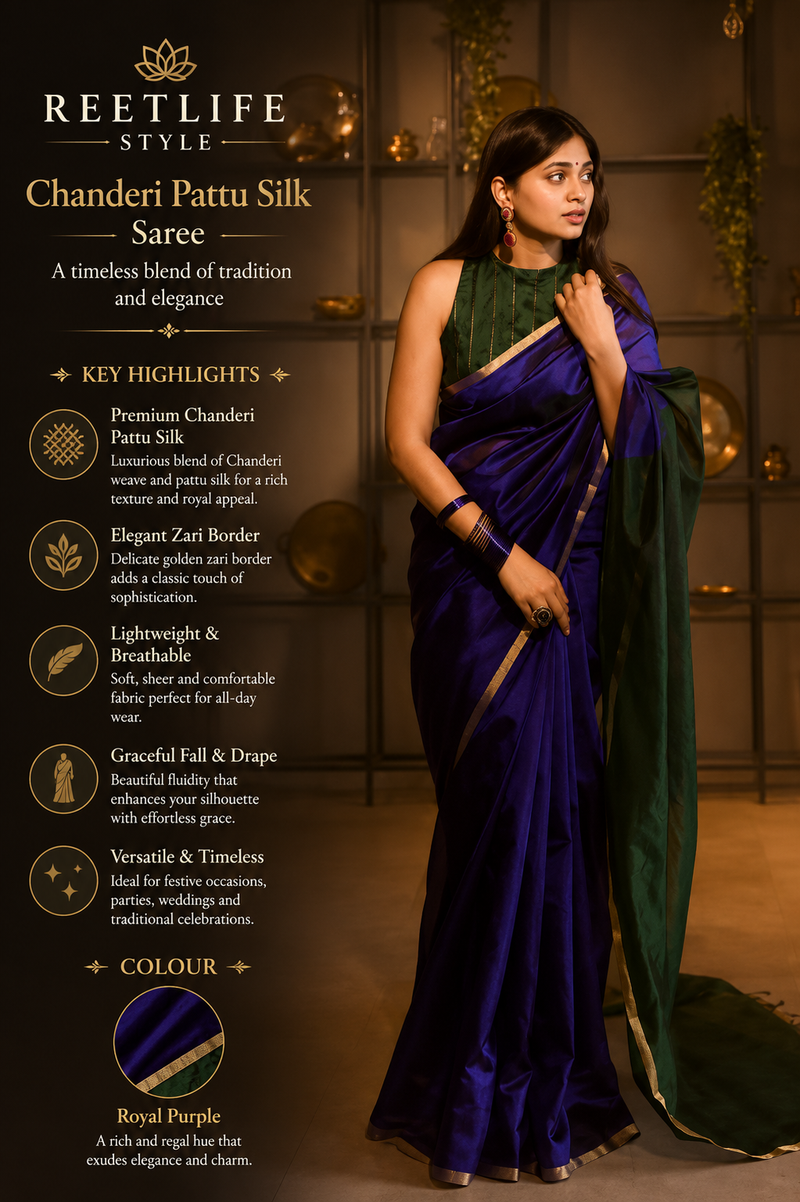 Chanderi Pattu silk saree with zari bootis all over