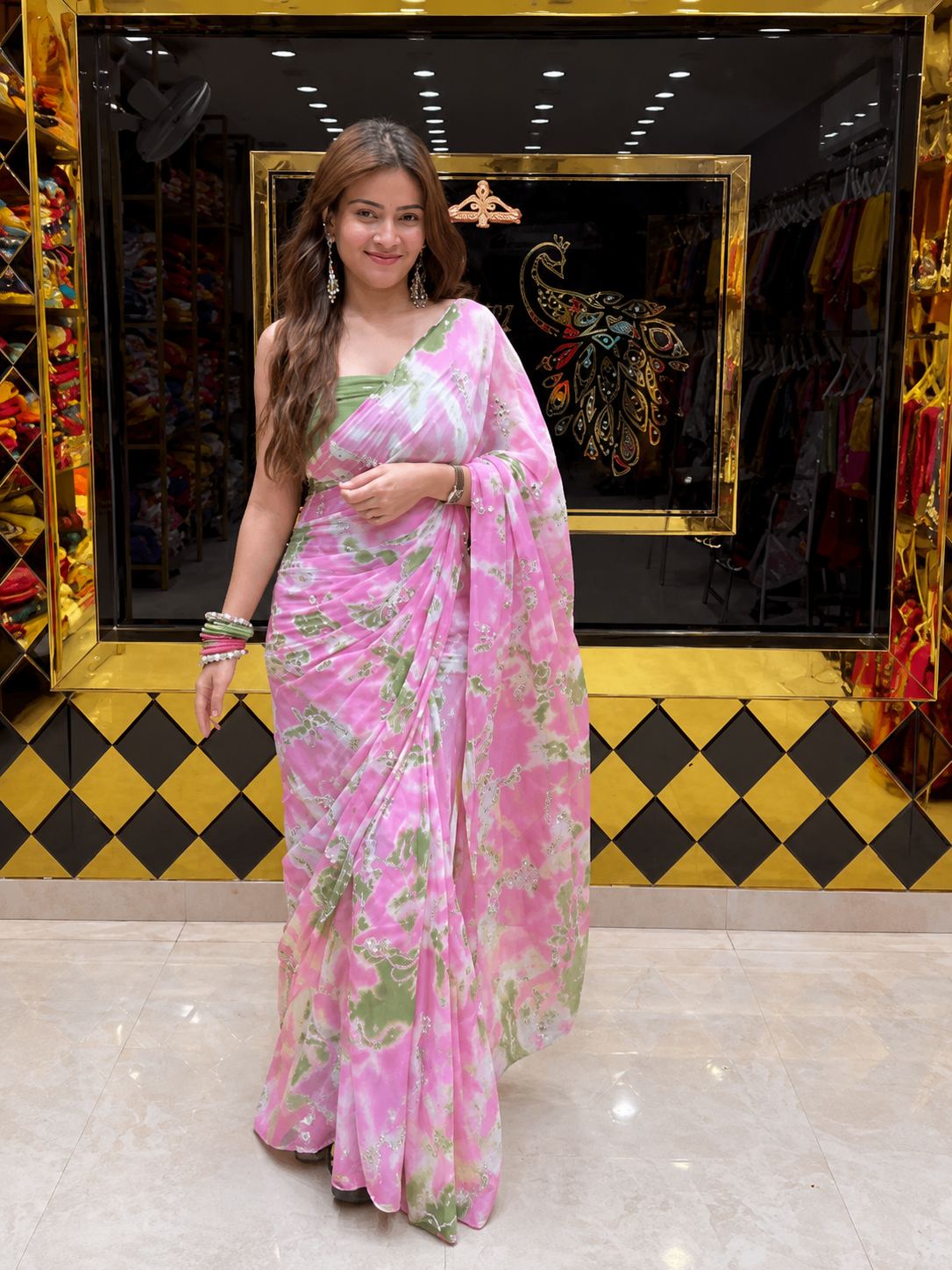 Royal Blue Pure Chiffon Mirror & Katdana Handcrafted Saree