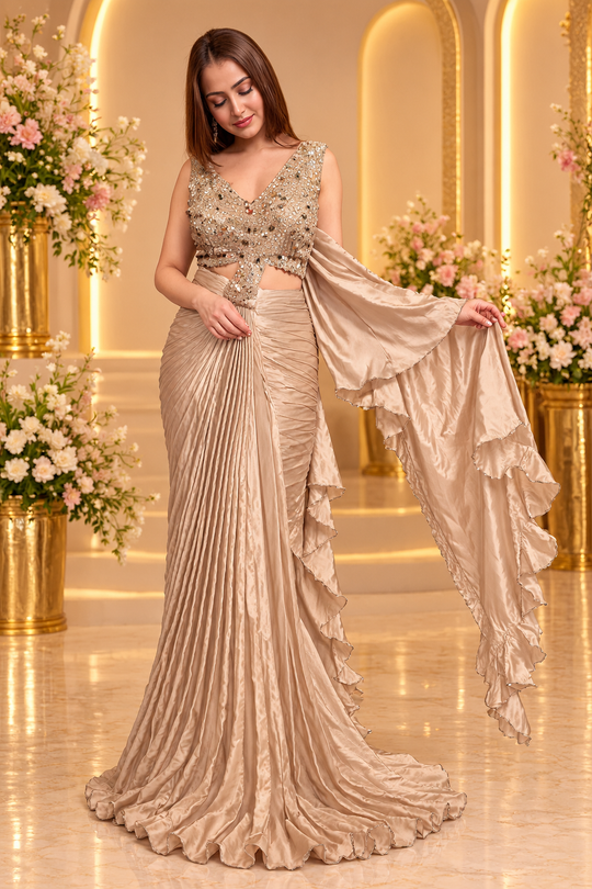 1. Glamour Edit Wine Saree with Designer Stonework Blouse