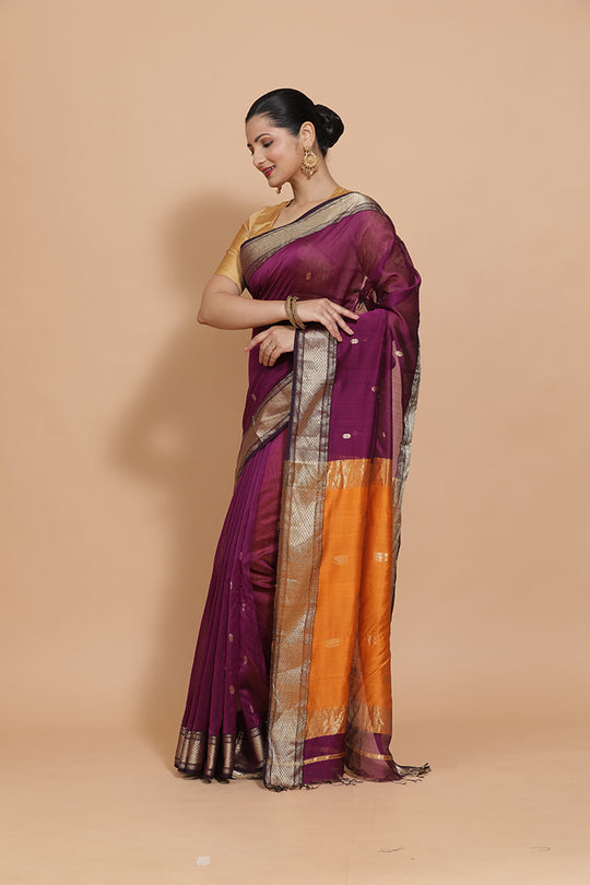 Deep Purple Maheshwari Cotton Silk Saree