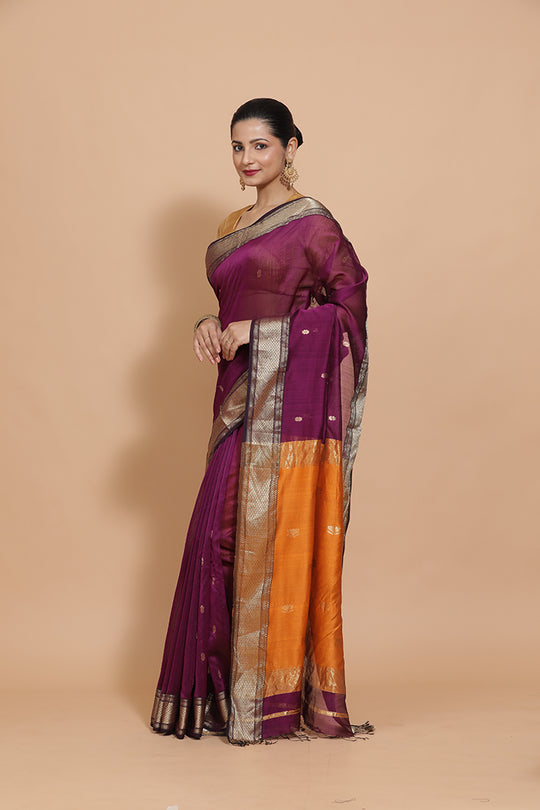 Deep Purple Maheshwari Cotton Silk Saree