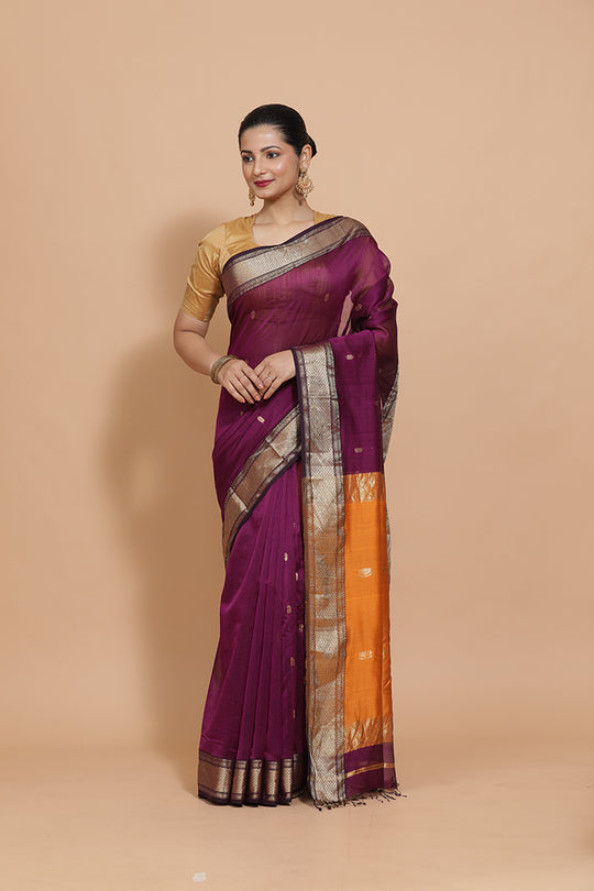 Deep Purple Maheshwari Cotton Silk Saree