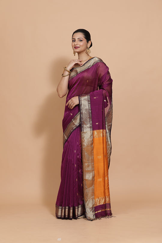 Deep Purple Maheshwari Cotton Silk Saree
