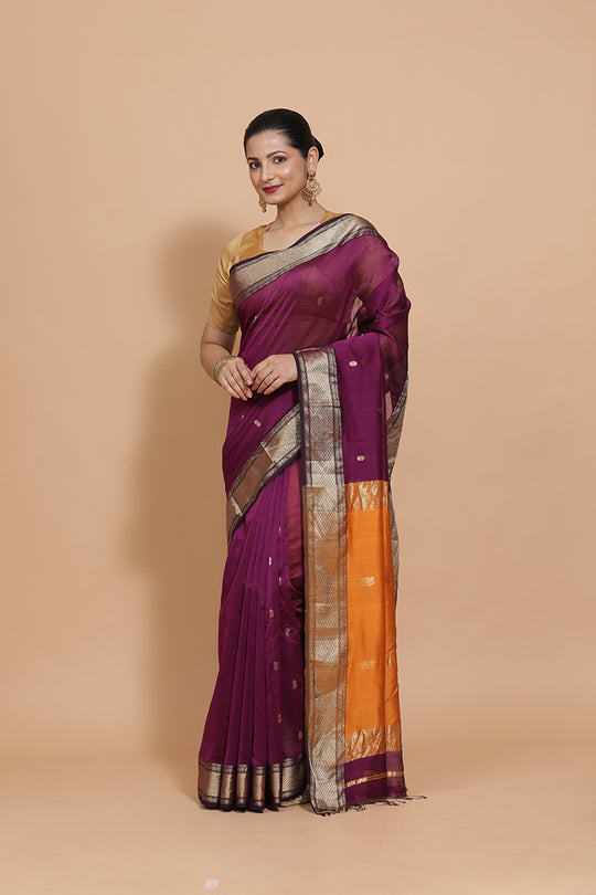 Deep Purple Maheshwari Cotton Silk Saree