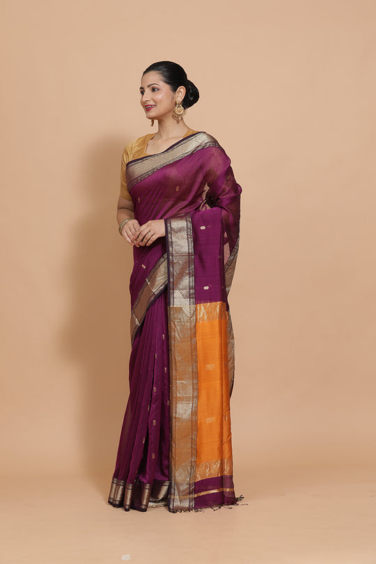 Deep Purple Maheshwari Cotton Silk Saree