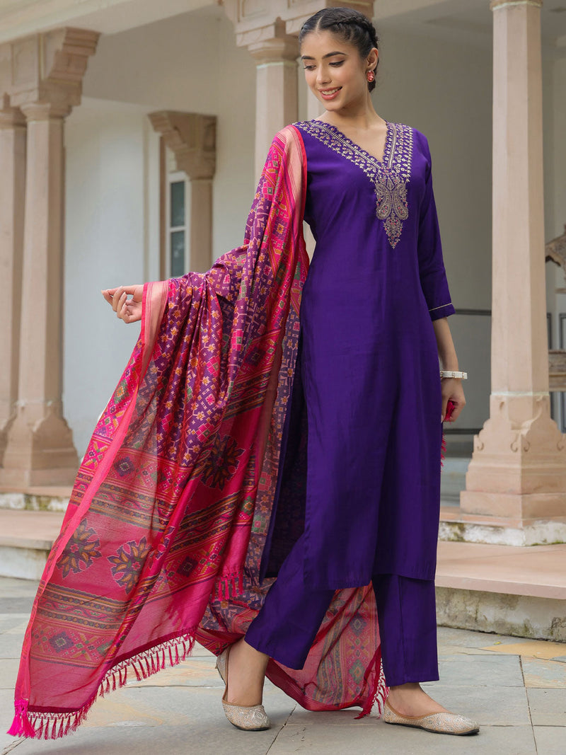 Deep Purple Zari Kurta Set