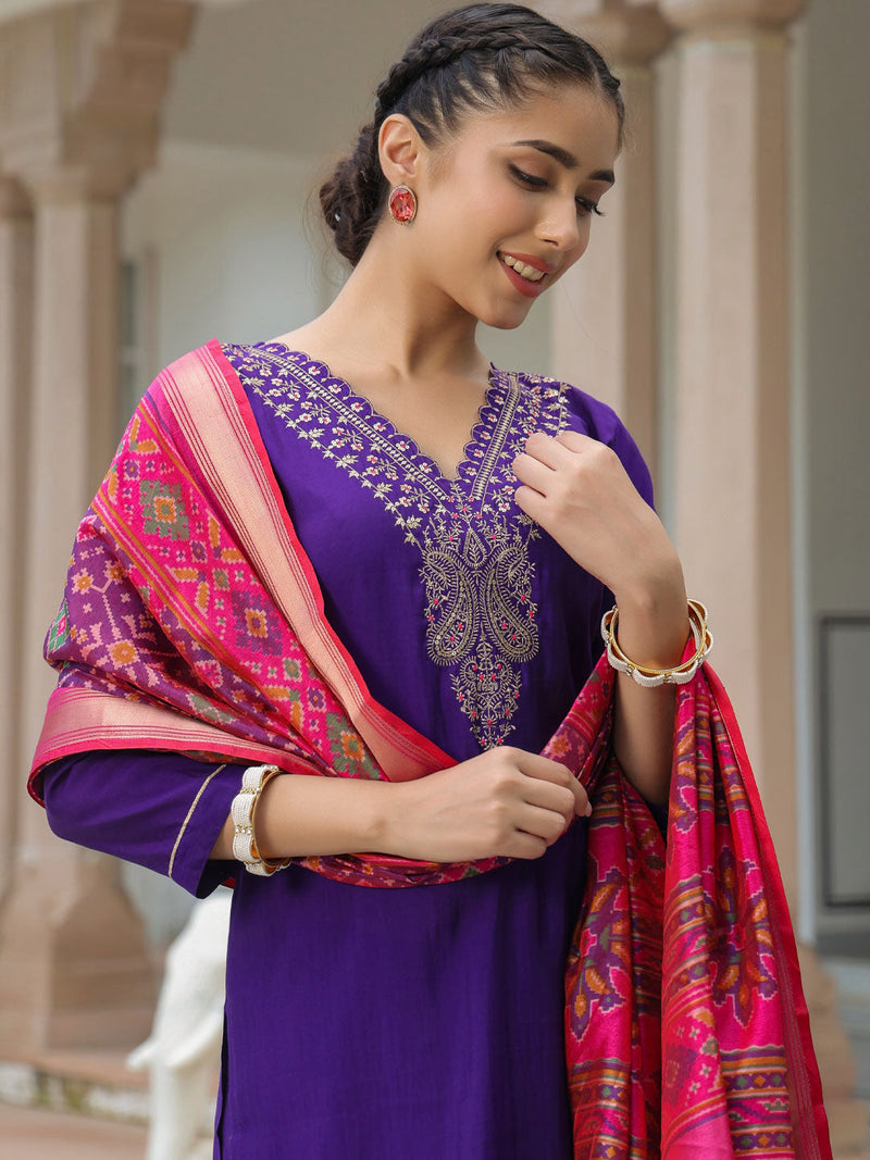 Deep Purple Zari Kurta Set