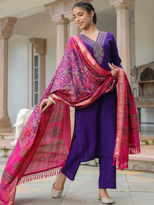 Deep Purple Zari Kurta Set