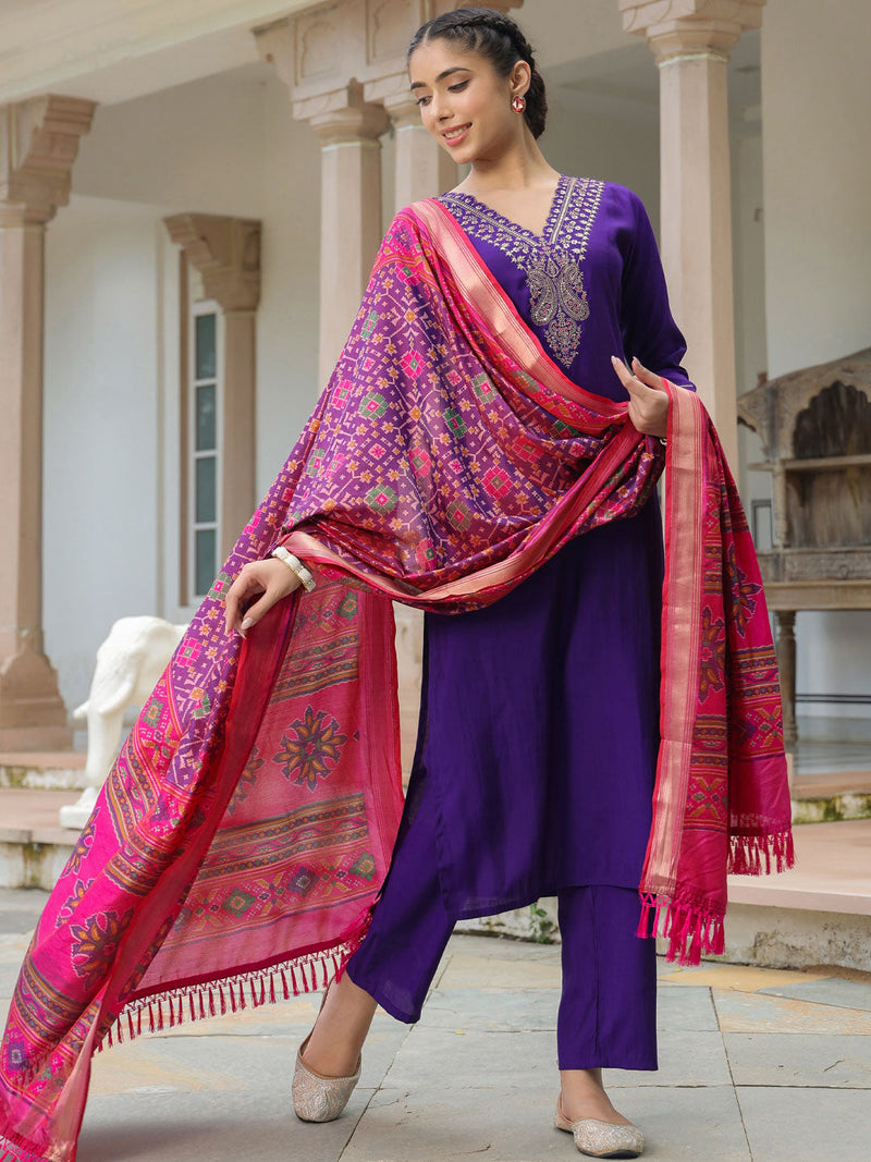Deep Purple Zari Kurta Set