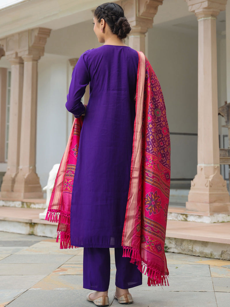 Deep Purple Zari Kurta Set