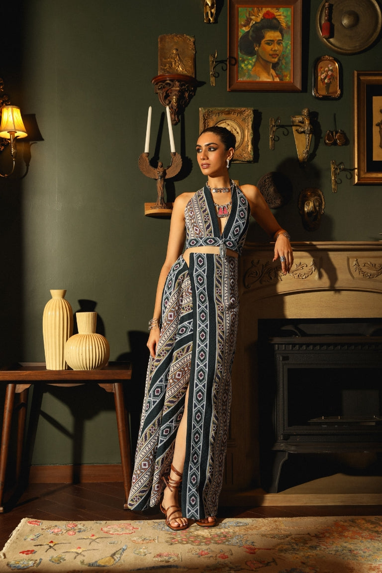 Deme Co-Ord Set - Halter Neck Top & Wrap Skirt