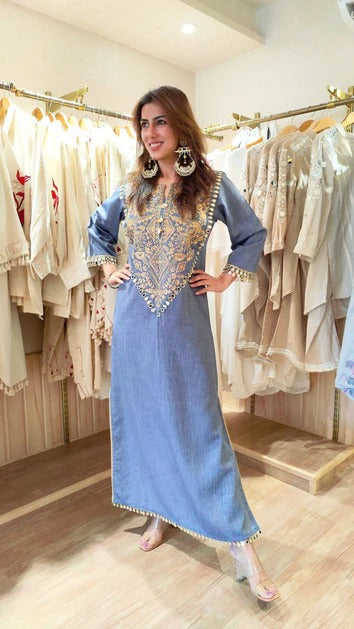 Denim Gold Kaftan Dress