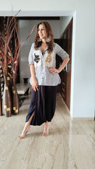 linen stripe shirt with black dhoti