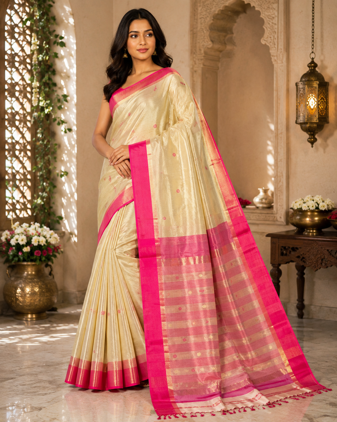 Nayantara Maheshwari Kali Border Buti Saree