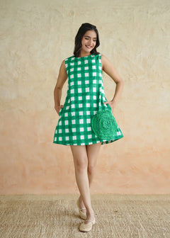 Noor Emerald Checks Cotton Mini Dress