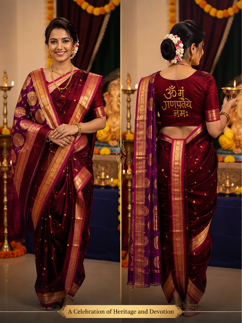 Jijamata Pure Cotton Silk 9-Yard Nauvari Paithani Saree With Morani Pallu