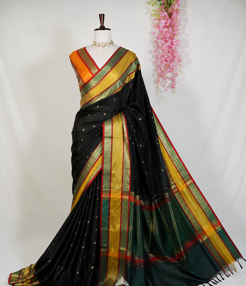 Rajsi Jet Black Gadwal Semi Silk Saree