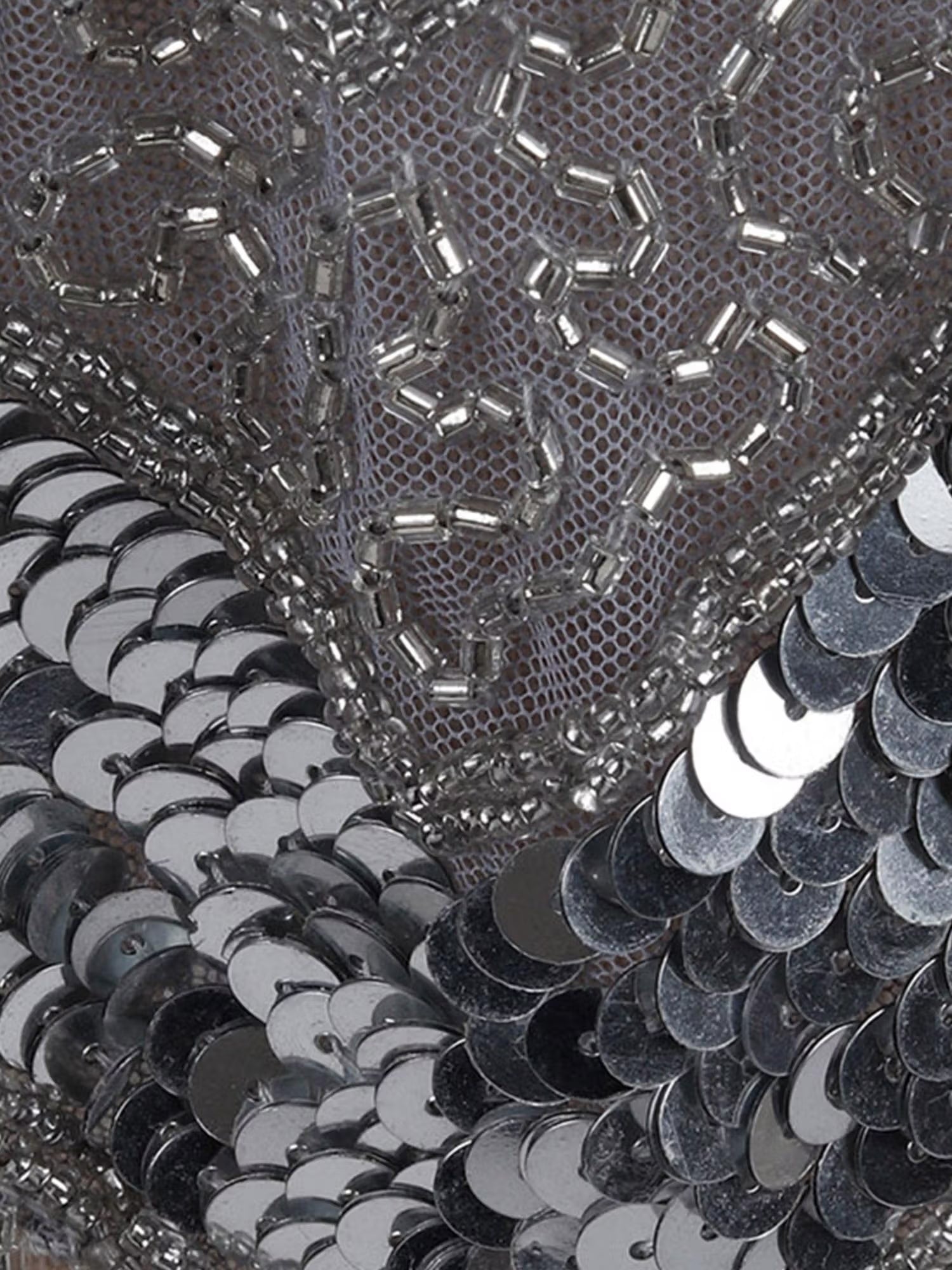 Grey Embellished Beaded High Neck Cape