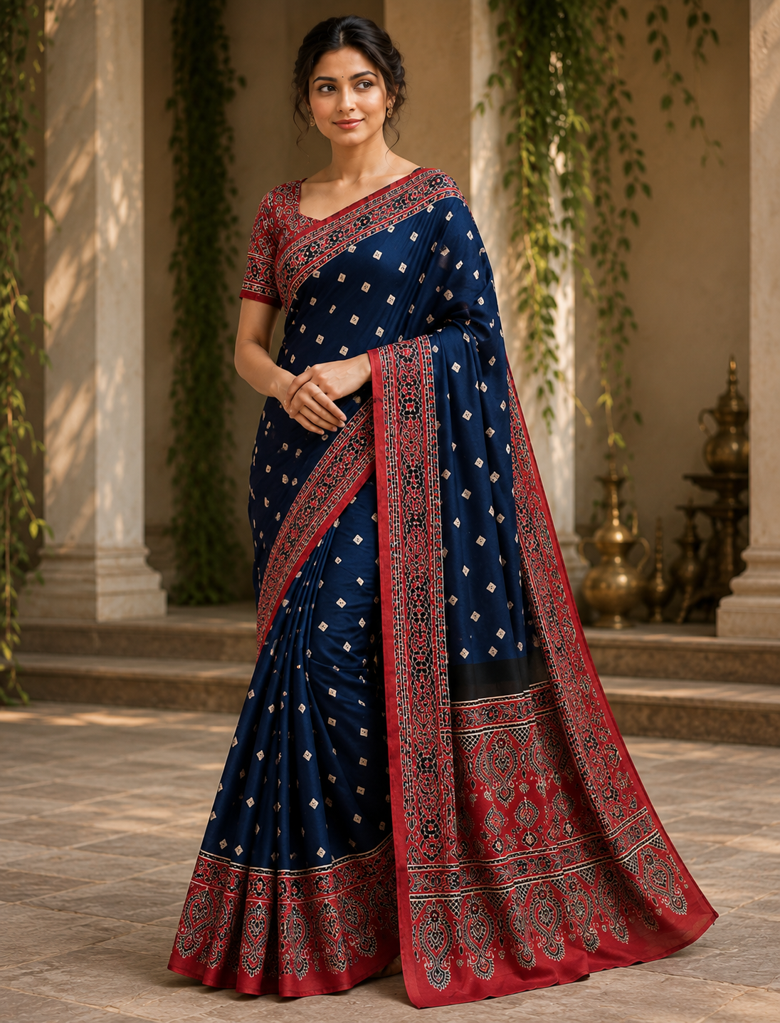 Ajrakh Grace Modal Bandhani Saree