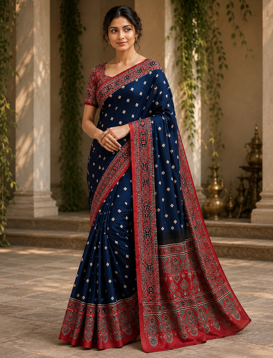 Ajrakh Grace Modal Bandhani Saree