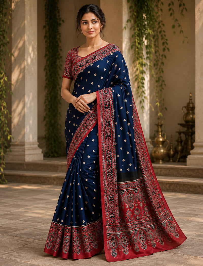 Ajrakh Grace Modal Bandhani Saree