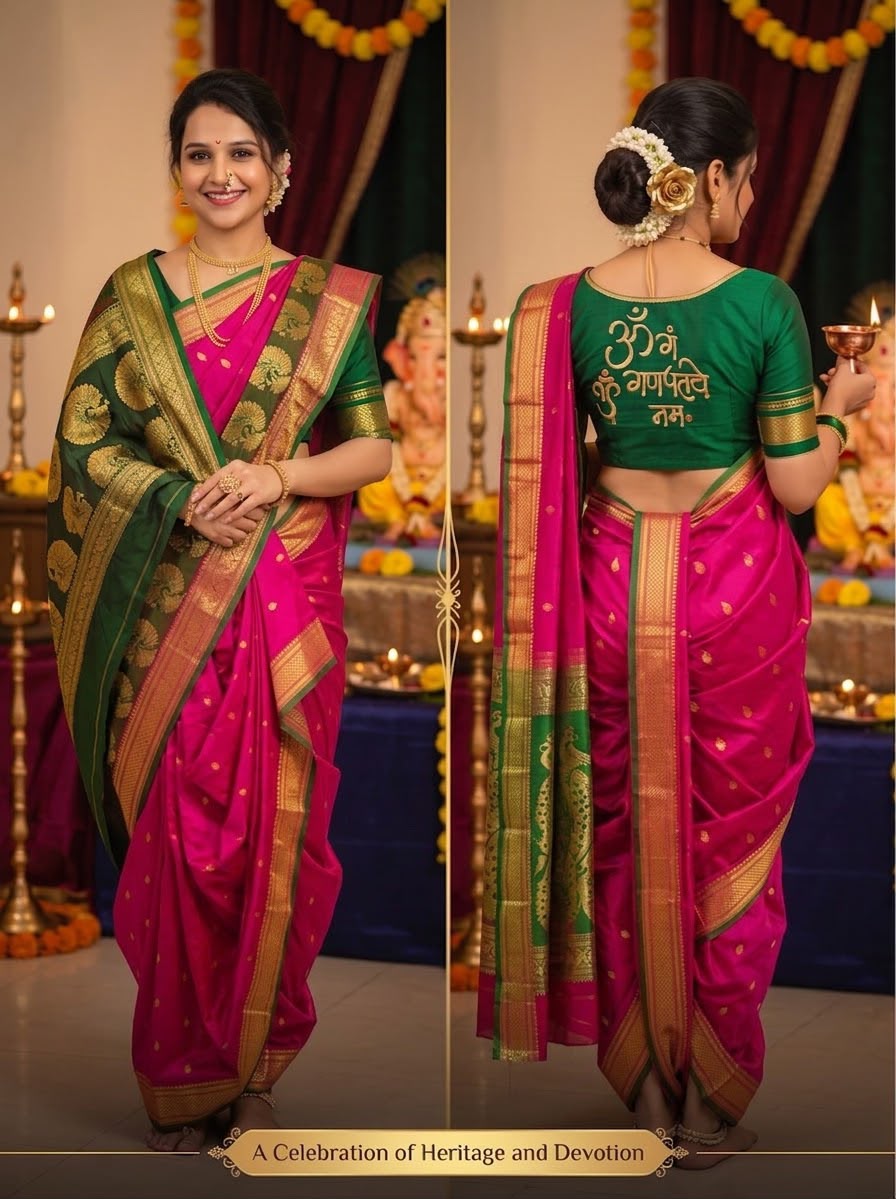 Jijamata Pure Cotton Silk 9-Yard Nauvari Paithani Saree With Morani Pallu