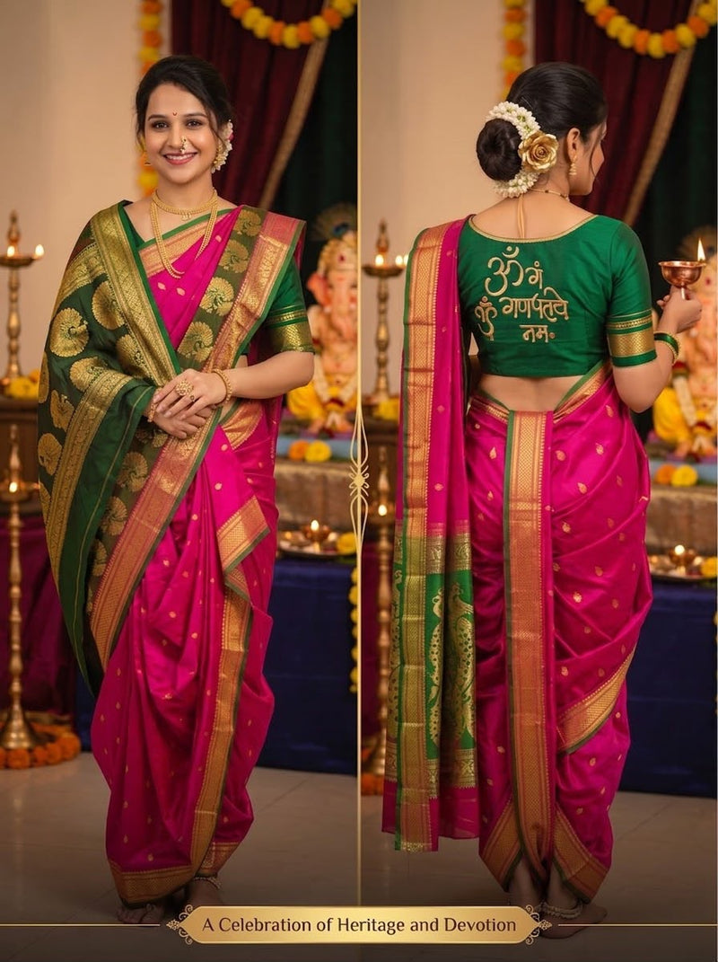 Jijamata Pure Cotton Silk 9-Yard Nauvari Paithani Saree With Morani Pallu