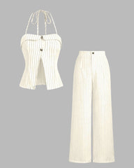 Off-White Pinstriped Halter Top & Pants Set