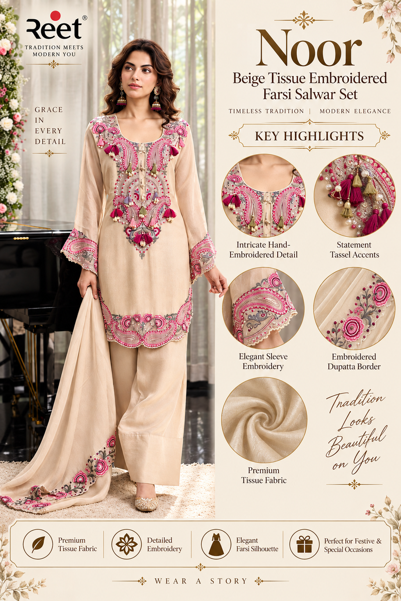 Noor Beige Tissue Embroidered Farsi Salwar Set