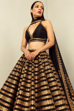 Black Gold Majesty Embroidered Designer Lehenga Set