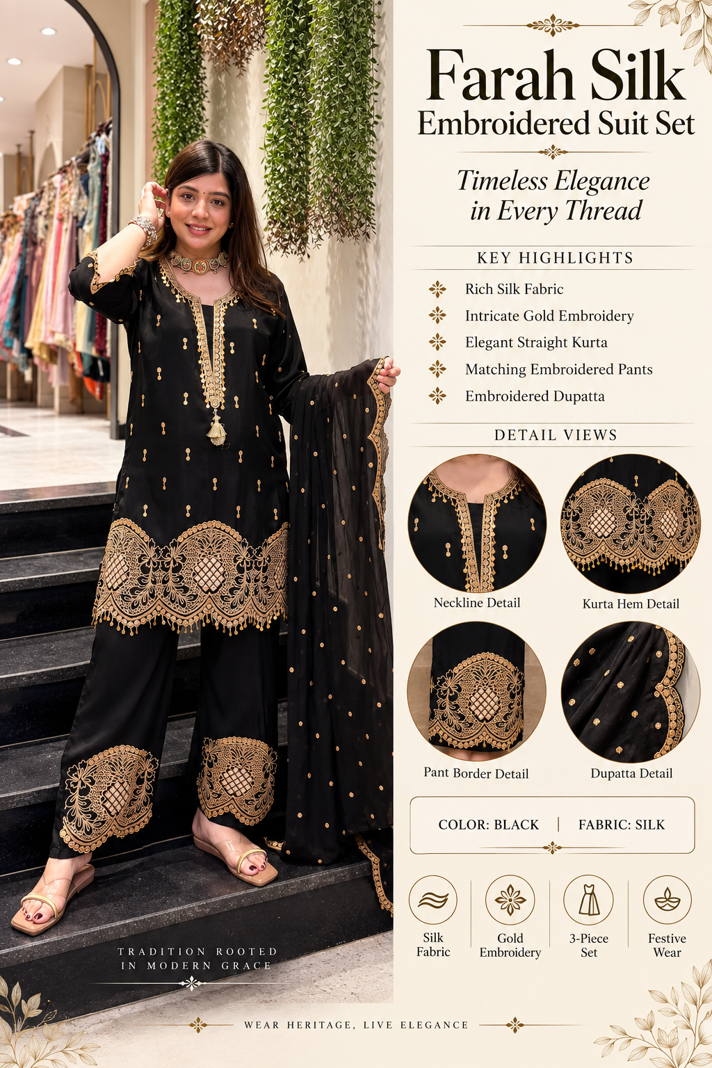Farah Silk Embroidered Suit Set