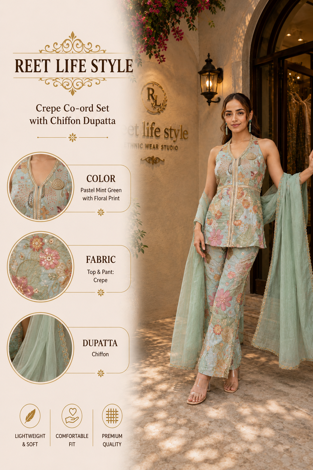 Ethnic Mint Bloom Co-Ord Set