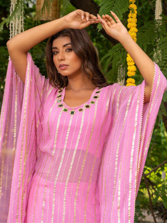 Laal Sitara Striped Kaftan Set