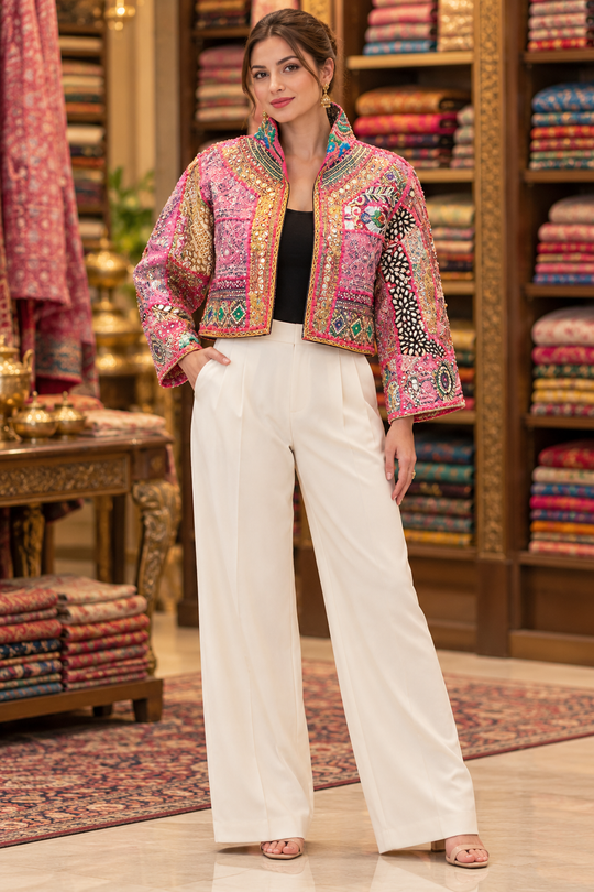Royal Afreen Handmade Beadwork & Vintage Zardozi Patchwork Jacket