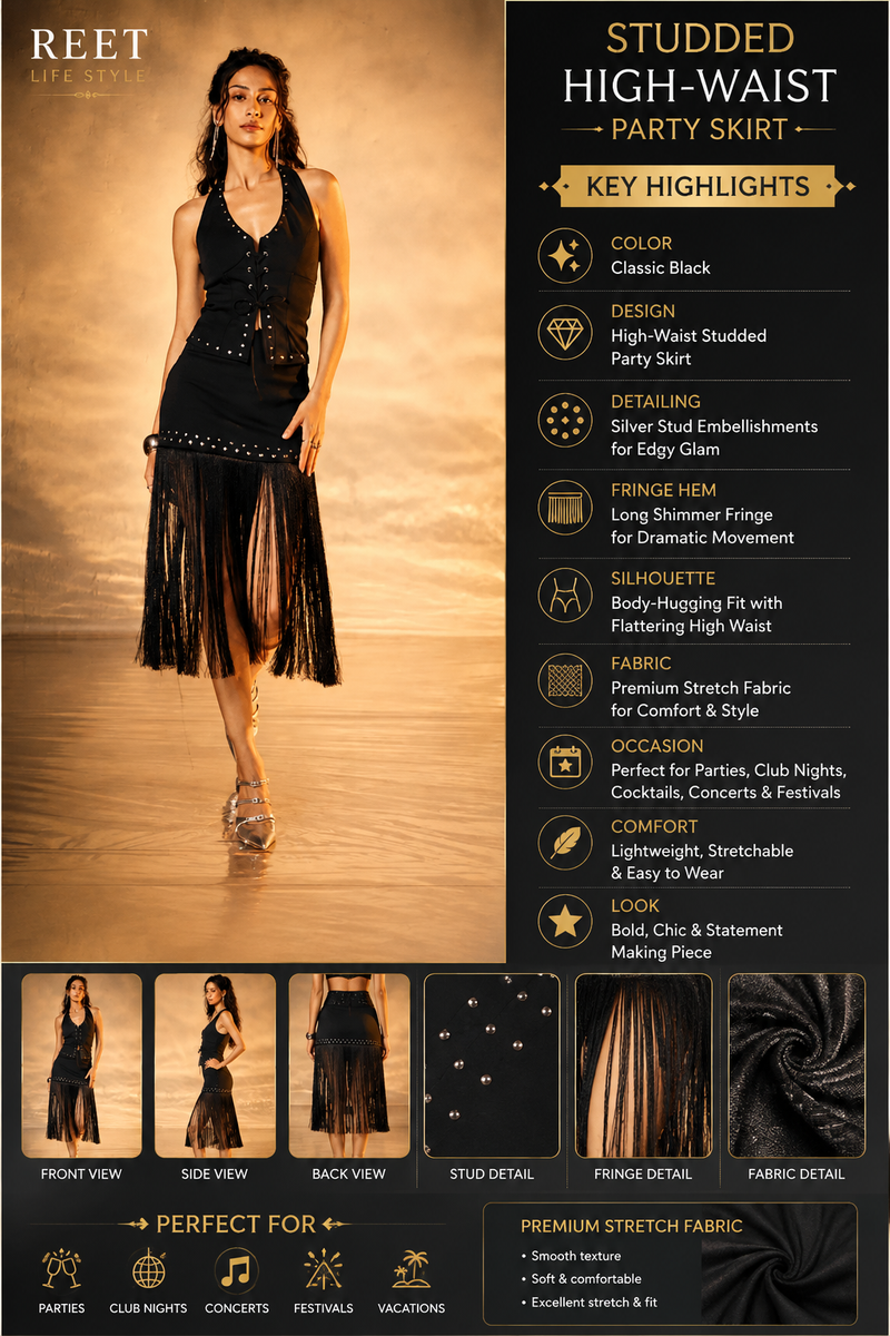 Studded High-Waist Party Skirt