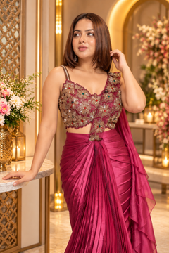 1. Glamour Edit Wine Saree with Designer Stonework Blouse