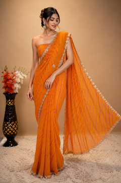 Ruby Leheriya Saree with Gota Patti Handwork