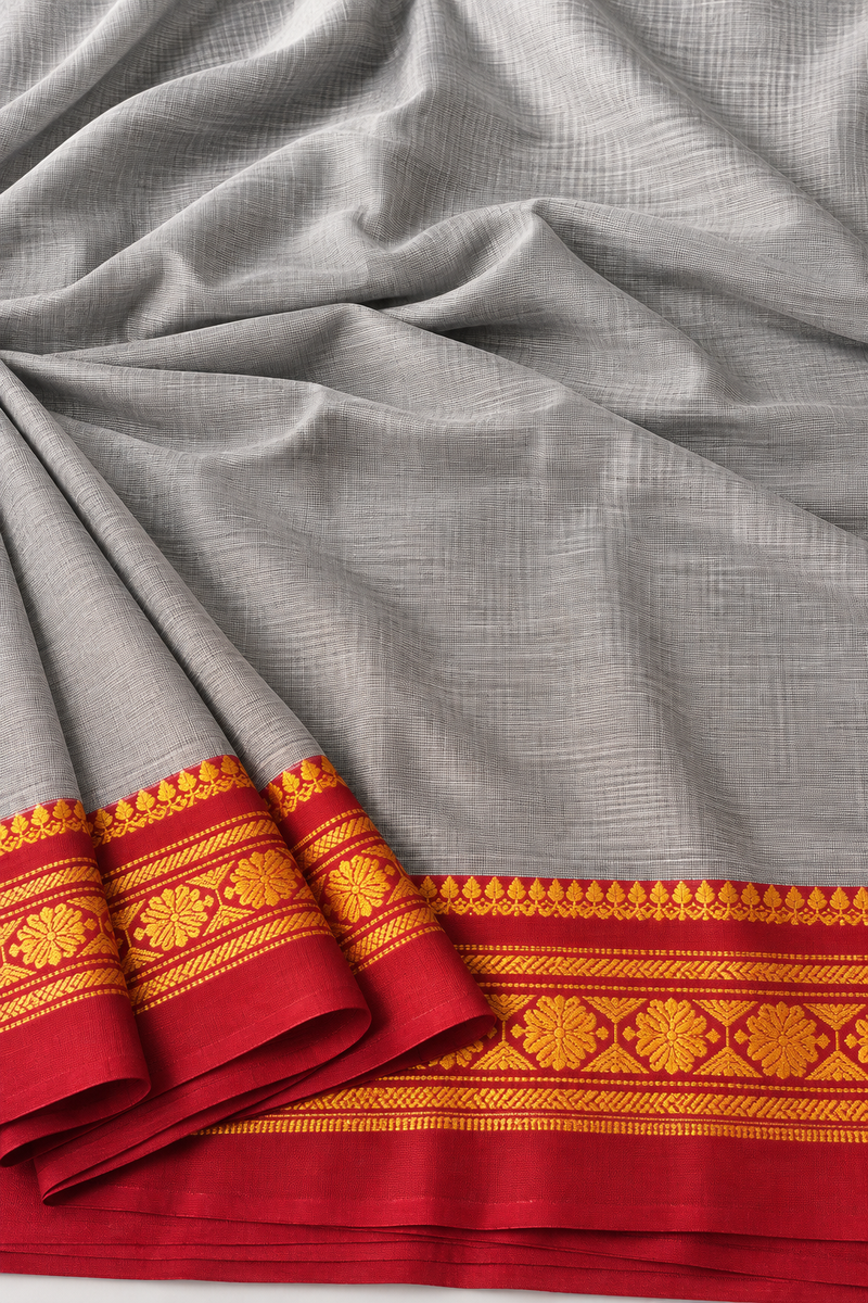 Handloom Cotton Silk Ilkal Saree With Pure Resham Pallu