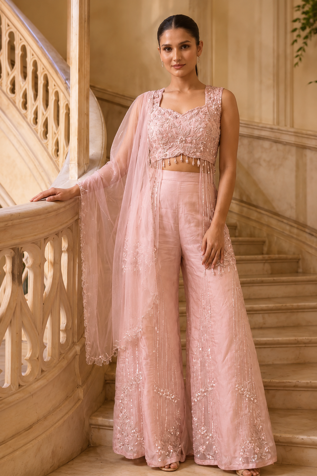 Blush Pink Handwork Indo-Western Palazzo Se