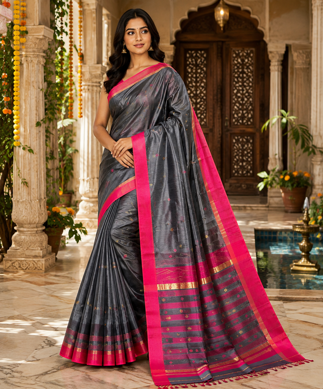 Nayantara Maheshwari Kali Border Buti Saree