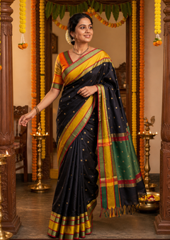 Rajsi Jet Black Gadwal Semi Silk Saree