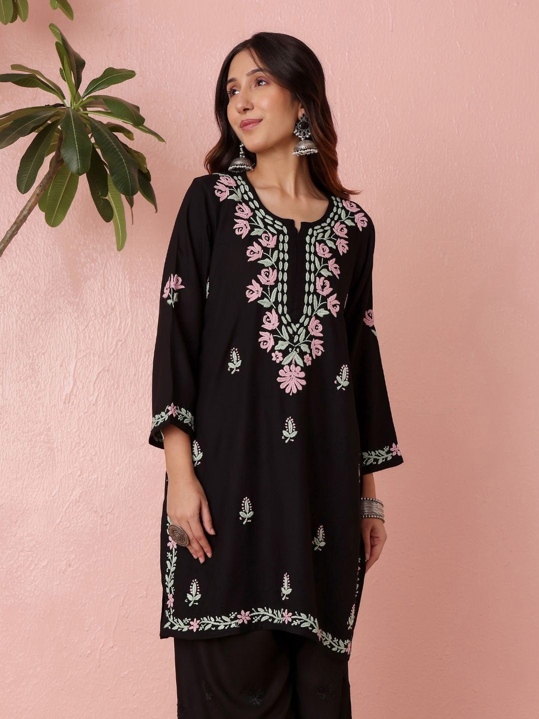 Premium Rayon Multicolor Chikankari Straight Kurti