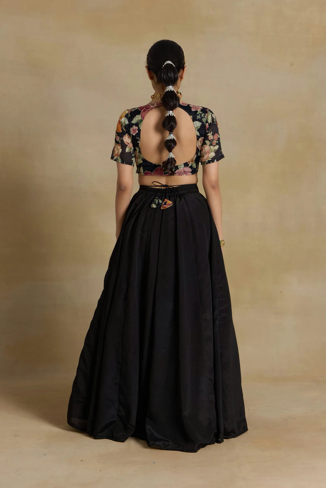 Noir Elegance Embroidered Chinnon Lehenga Set