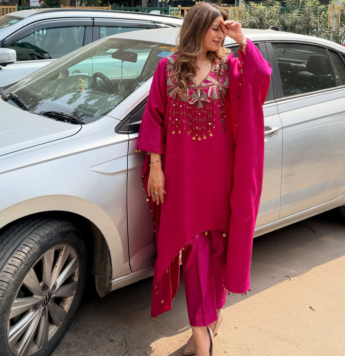 Rani Pink Glamour Handwork Indo-Western Kaftan Set