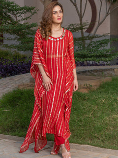 Laal Sitara Striped Kaftan Set
