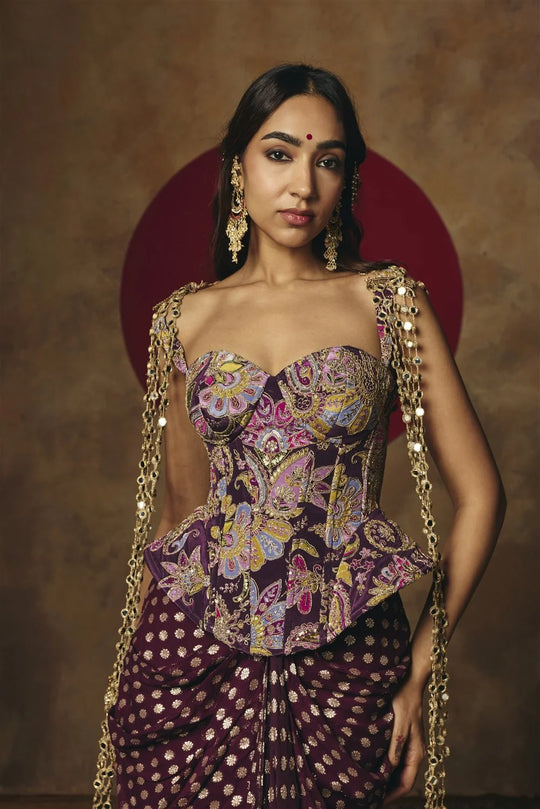 Shahi Ada Purple Embroidered Corset Top