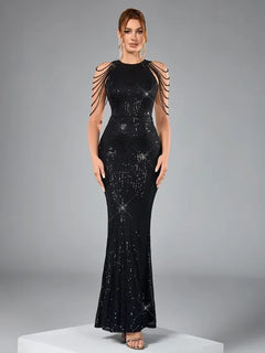 Black Sequinned Party Gown