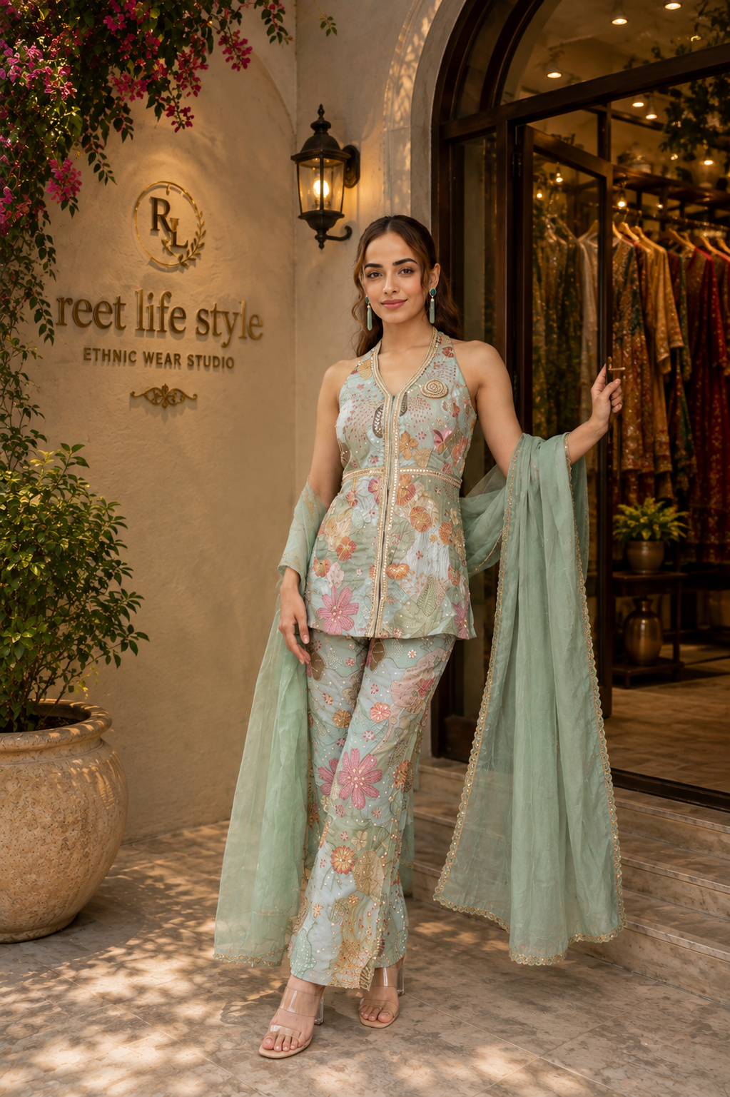 Ethnic Mint Bloom Co-Ord Set