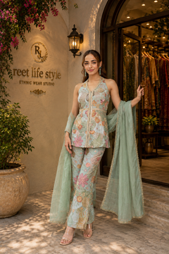Ethnic Mint Bloom Co-Ord Set
