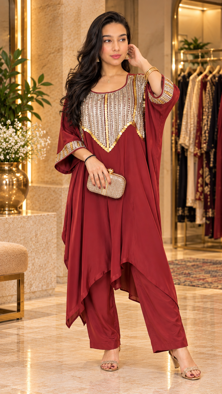 Zara Embellished Kaftaan Palazzo Set